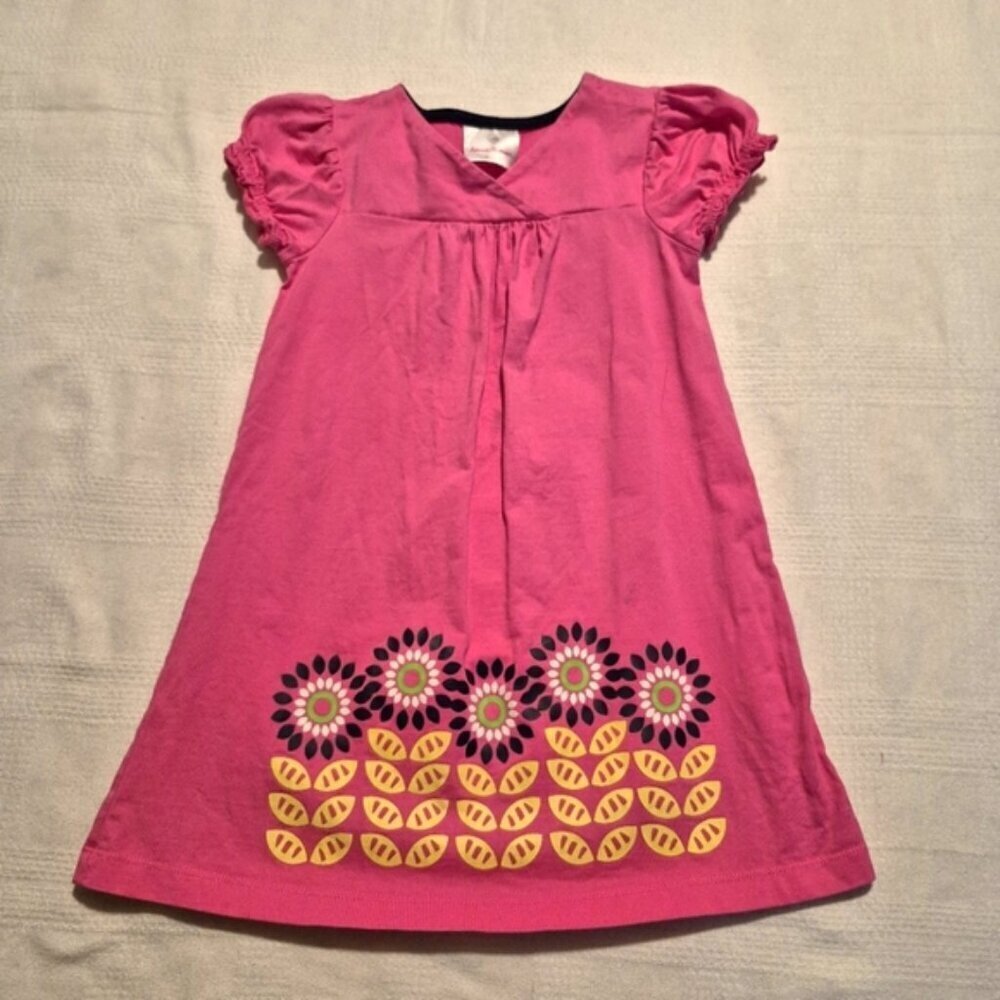 Hanna Andersson girls size 100 or 4 pink flower print short sleeve dress, VGUC
